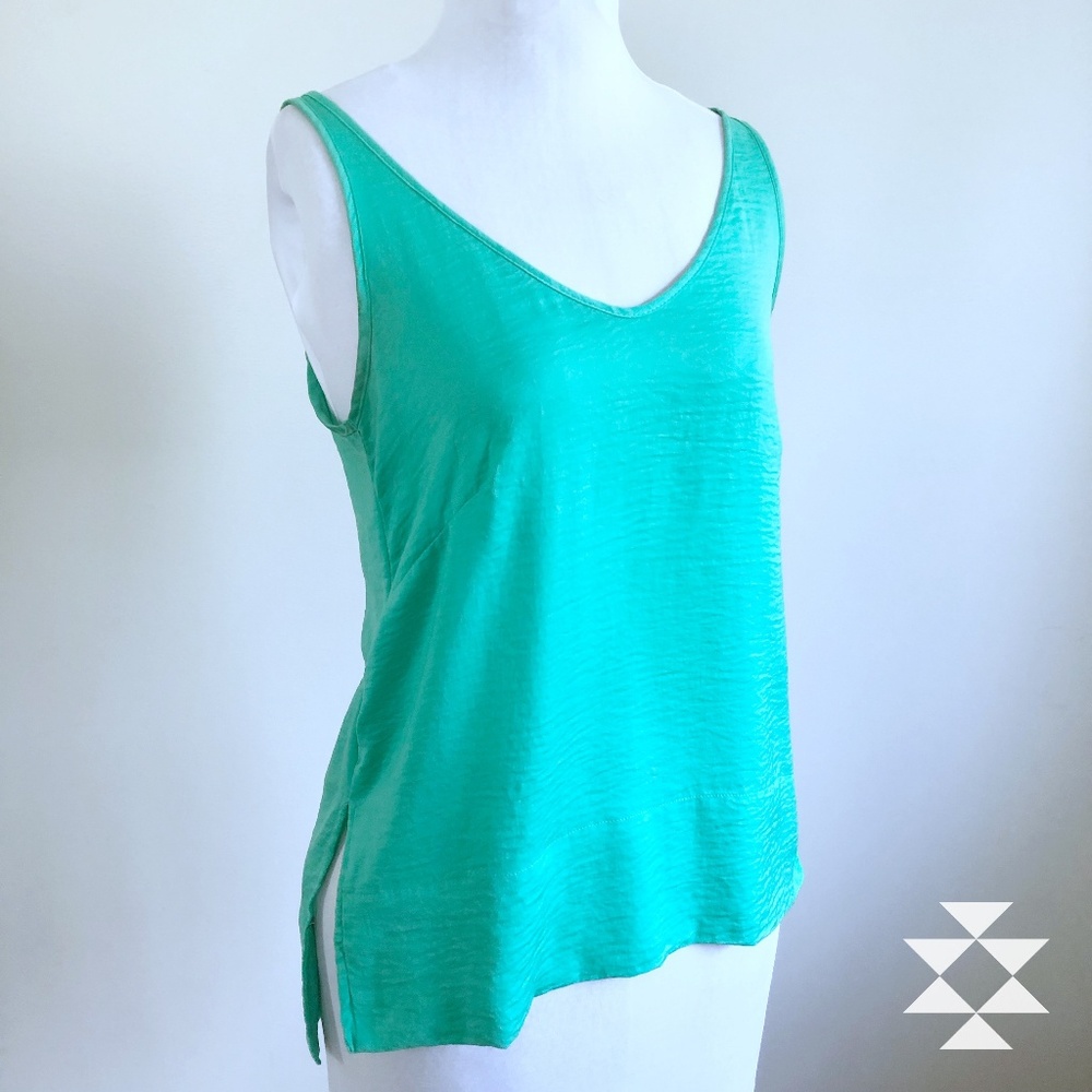 Silky Green Sleeveless Tank Top Tunic Blouse 2